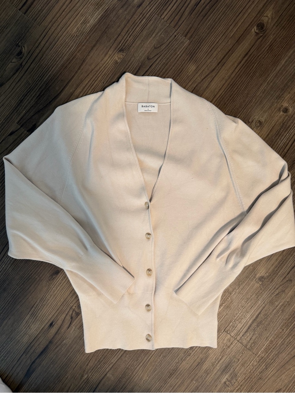 Aritzia Babaton Cream Button-Front V-Neck Cardigan